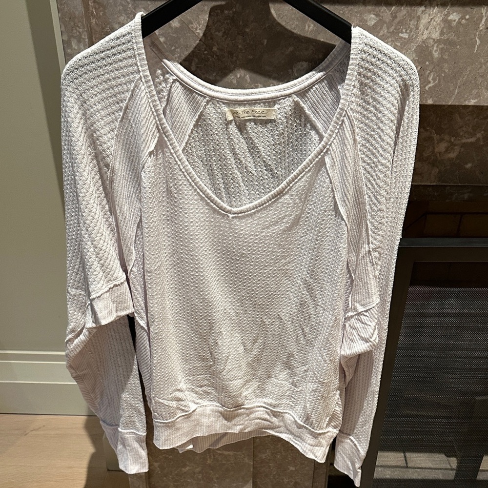 We The Free Waffle Knit V Neck Long Sleeve SZ L